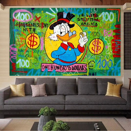 Scrooge McDuck One Dollar Money Canvas Wall Art-GraffitiWallArt