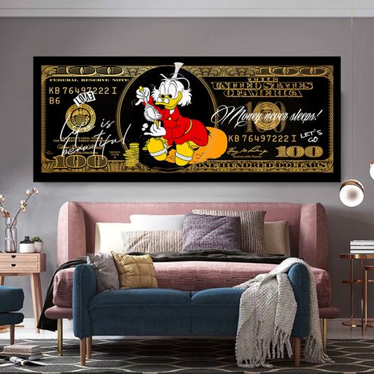 Scrooge McDuck One Million Dollar Canvas Wall Art-GraffitiWallArt