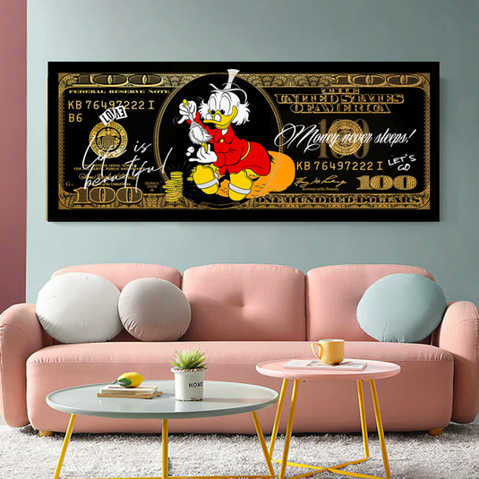 Scrooge McDuck One Million Dollar Canvas Wall Art-GraffitiWallArt