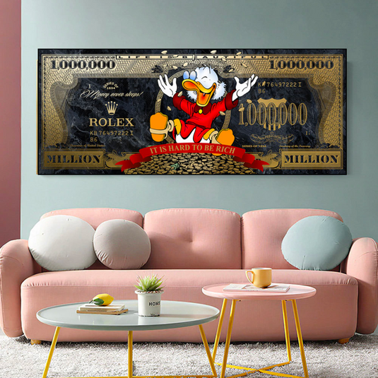 Scrooge McDuck One Million Dollar Canvas Wall Art-GraffitiWallArt