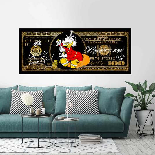 Scrooge McDuck One Million Dollar Canvas Wall Art-GraffitiWallArt