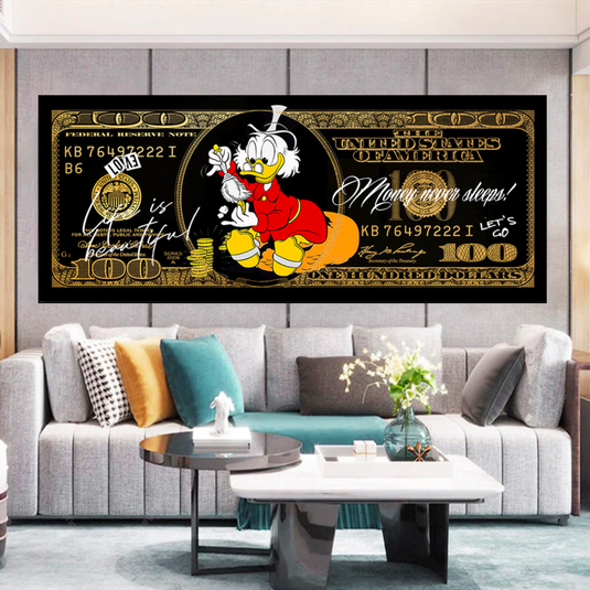 Scrooge McDuck One Million Dollar Canvas Wall Art-GraffitiWallArt