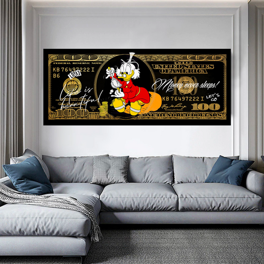 Scrooge McDuck One Million Dollar Canvas Wall Art-GraffitiWallArt