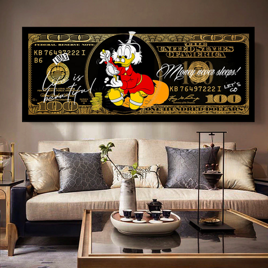 Scrooge McDuck One Million Dollar Canvas Wall Art-GraffitiWallArt