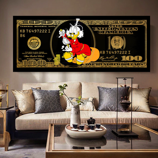 Scrooge McDuck One Million Dollar Canvas Wall Art-GraffitiWallArt