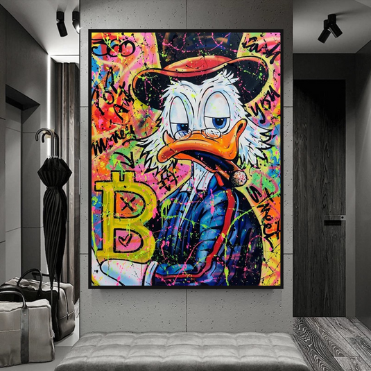 Scrooge McDuck Pop Art Bitcoin Millionaire Canvas Wall Art-GraffitiWallArt