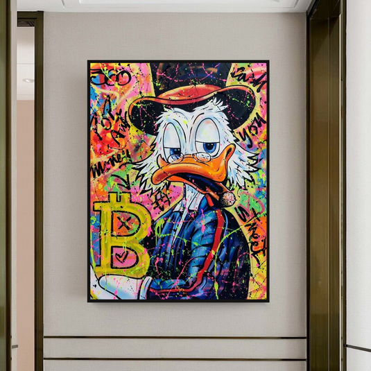 Scrooge McDuck Pop Art Bitcoin Millionaire Canvas Wall Art-GraffitiWallArt