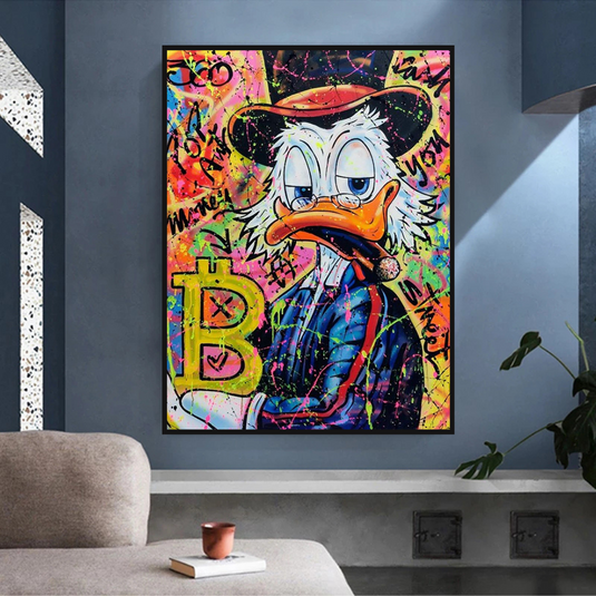 Scrooge McDuck Pop Art Bitcoin Millionaire Canvas Wall Art-GraffitiWallArt