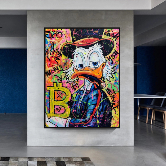 Scrooge McDuck Pop Art Bitcoin Millionaire Canvas Wall Art-GraffitiWallArt