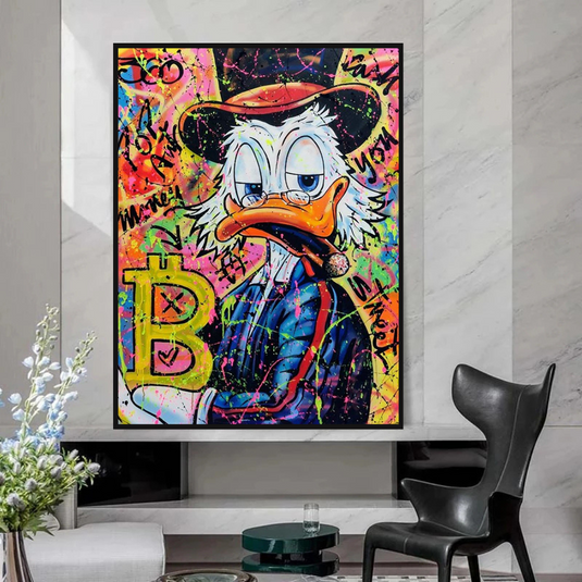 Scrooge McDuck Pop Art Bitcoin Millionaire Canvas Wall Art-GraffitiWallArt