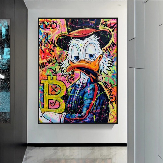 Scrooge McDuck Pop Art Bitcoin Millionaire Canvas Wall Art-GraffitiWallArt