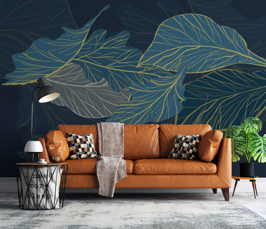 Sea Green Leaves 3D Wallpaper Murals: Transform Your Space-GraffitiWallArt