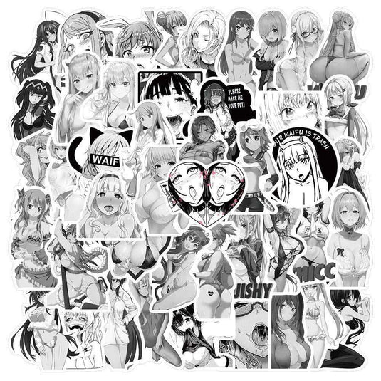 Sexy Black White Animation Girl Sticker - Waterproof Versatile-GraffitiWallArt