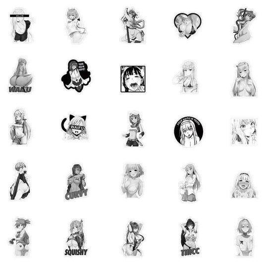 Sexy Black White Animation Girl Sticker - Waterproof Versatile-GraffitiWallArt