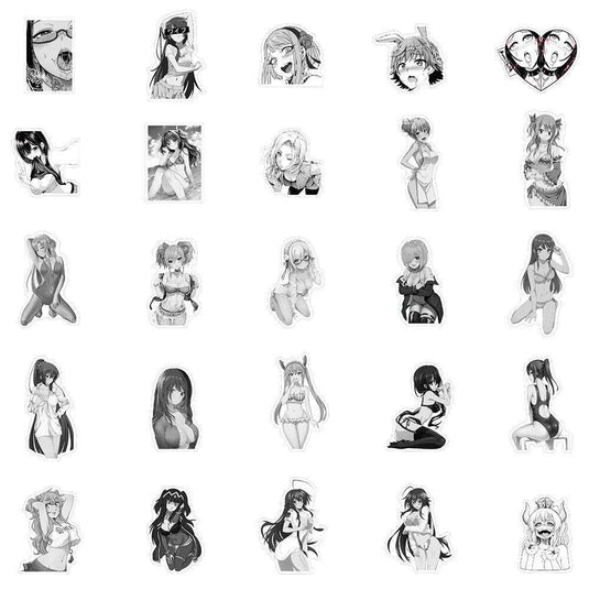 Sexy Black White Animation Girl Sticker - Waterproof Versatile-GraffitiWallArt