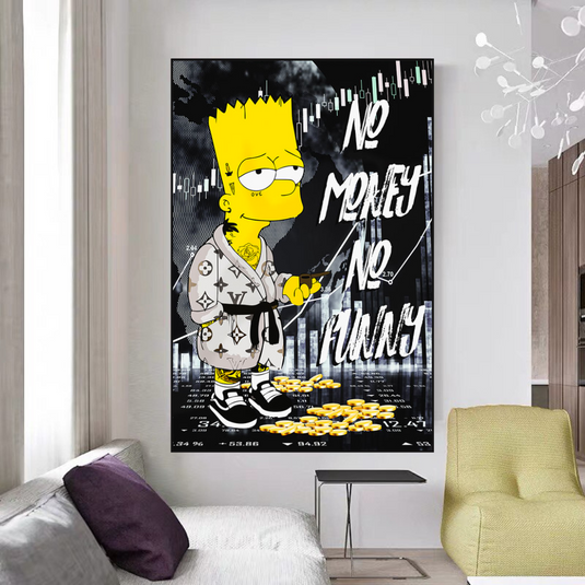 Simpsons No Money No Funny Canvas Wall Art-GraffitiWallArt