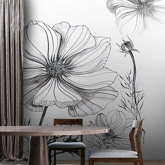 Sketch Flower Wallpaper Mural: Stunningly Unique Design-GraffitiWallArt