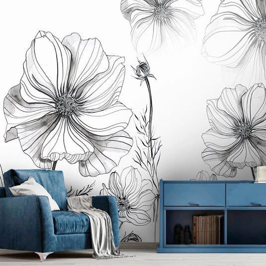 Sketch Flower Wallpaper Mural: Stunningly Unique Design-GraffitiWallArt