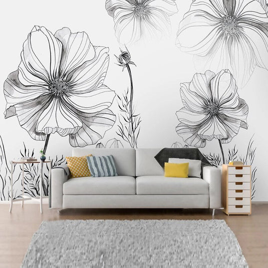 Sketch Flower Wallpaper Mural: Stunningly Unique Design-GraffitiWallArt