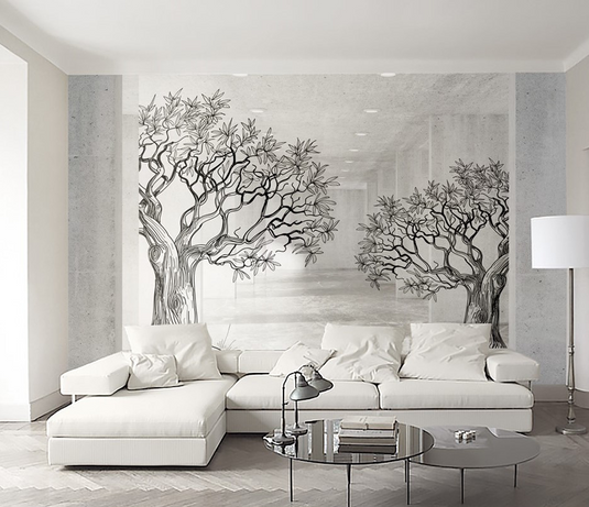 Sketchy Twin Trees Wallpaper Murals – Transform your space-GraffitiWallArt