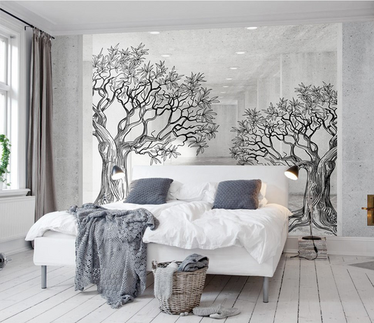 Sketchy Twin Trees Wallpaper Murals – Transform your space-GraffitiWallArt