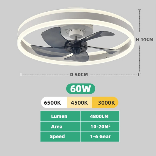 Smart LED Quiet Ceiling Fan Light 6-Speed-GraffitiWallArt