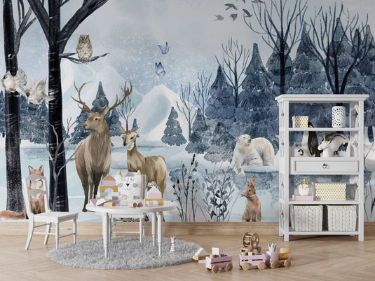 Snow Animals - Kids Room Wallpaper Mural-GraffitiWallArt