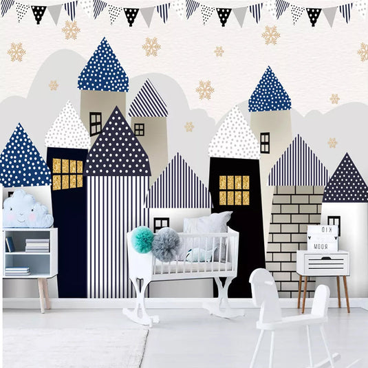 Solid Color Houses Theme Nursery Wallpaper-GraffitiWallArt