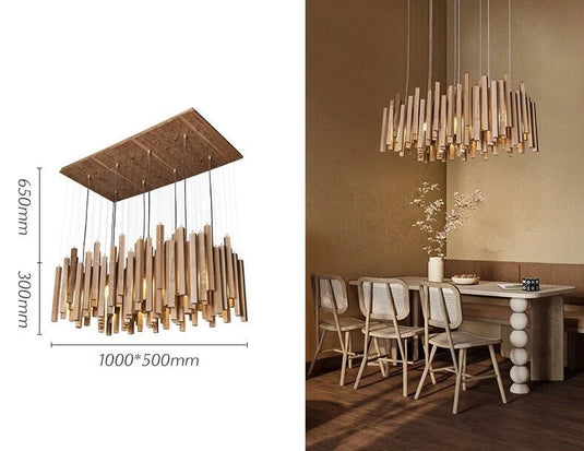 Solid Oak Wood Bars Hanging Chandelier-GraffitiWallArt