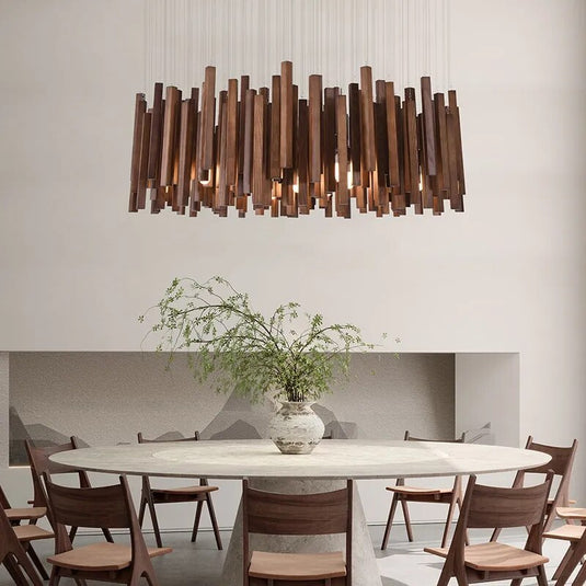 Solid Oak Wood Bars Hanging Chandelier-GraffitiWallArt