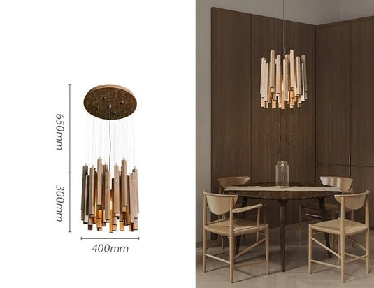 Solid Oak Wood Bars Hanging Chandelier-GraffitiWallArt