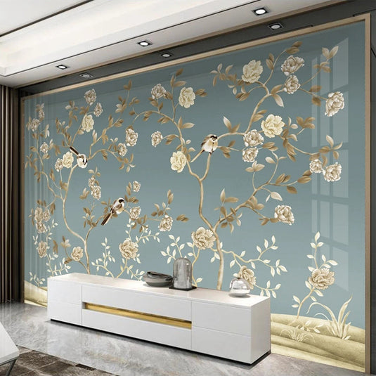 Sparrow Floral Wallpaper - Stunning Designs for Any Space-GraffitiWallArt