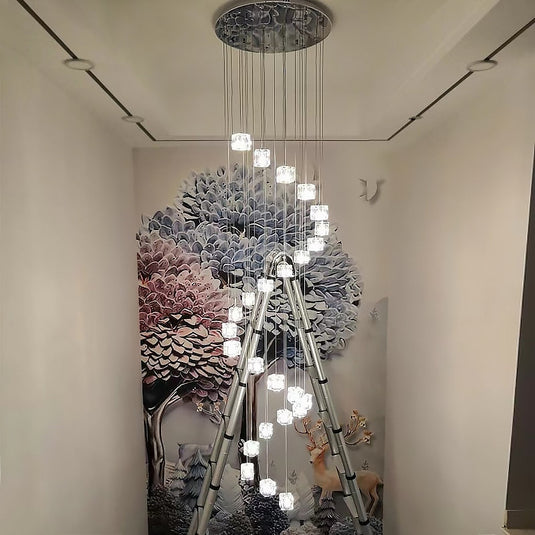 Square Crystal Cubes Chandelier-GraffitiWallArt