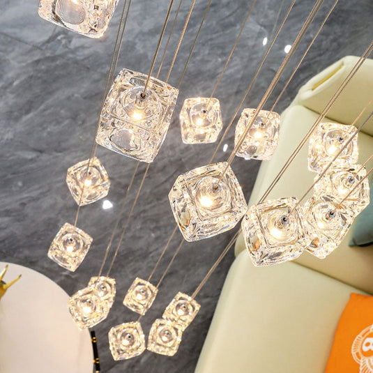 Square Crystal Cubes Chandelier-GraffitiWallArt