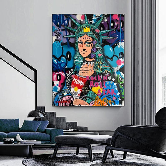 Statue Of Liberty Graffiti Canvas Wall Art-GraffitiWallArt