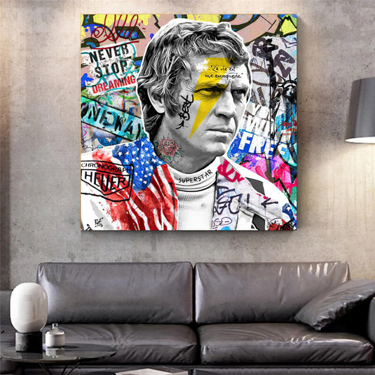 Steve Mc Queen Racing Canvas Wall Art-GraffitiWallArt