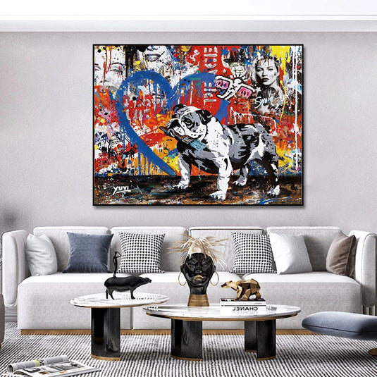 Street Graffiti Art Dog Canvas Wall Art-GraffitiWallArt