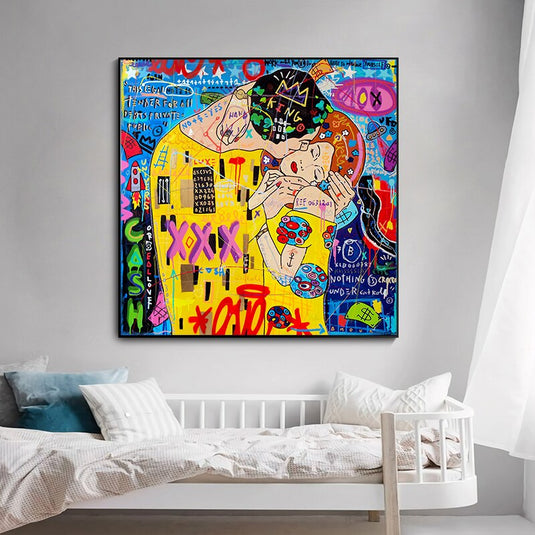 Street Graffiti The Kiss Art Reproduction Canvas Print-GraffitiWallArt