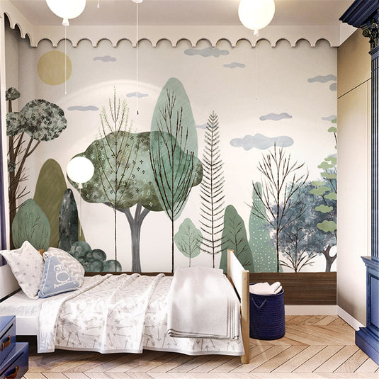 Sunlit Forest Serenity Wallpaper - Transform Your Space-GraffitiWallArt