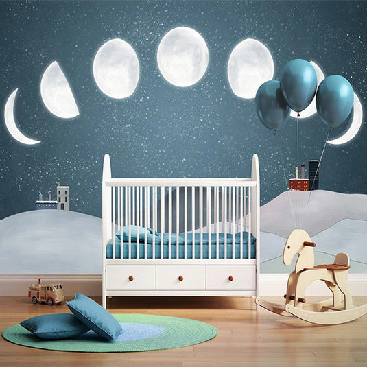 Sunrise to Sunset: Moon Timings Nursery Wallpaper-GraffitiWallArt