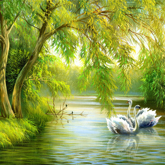 Swans in Lake Wallpaper - Transform Your Space-GraffitiWallArt