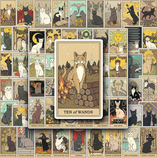 Tarot Mystic Cat Stickers: Designs for Spiritual Seekers-GraffitiWallArt