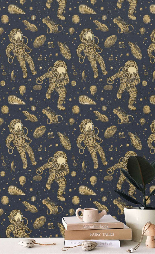 The Astronaut Dance Wallpaper Mural for Kids Room-GraffitiWallArt