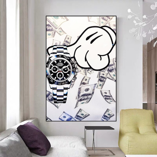 Time is Money Rolex Canvas Wall Art-GraffitiWallArt