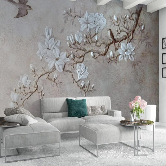 Tree Branch with White Flowers Wallpaper - Nature Prints-GraffitiWallArt