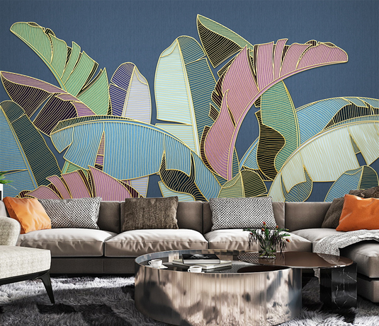 Tropical Coloured Leafs Wallpaper Murals-GraffitiWallArt