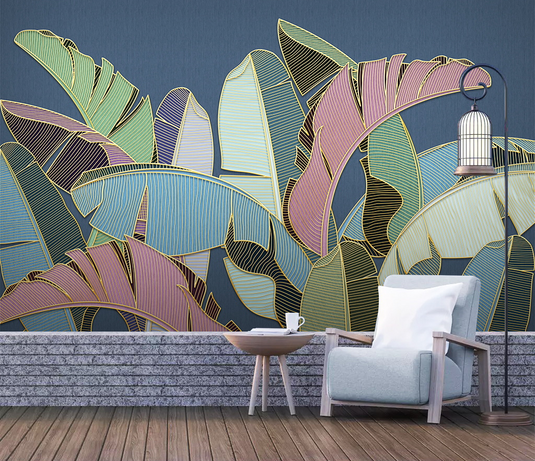 Tropical Coloured Leafs Wallpaper Murals-GraffitiWallArt