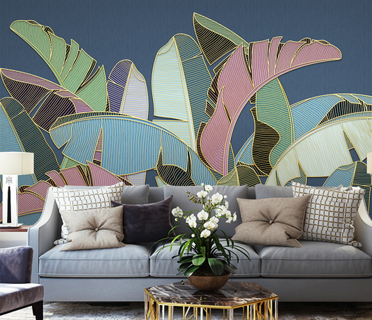 Tropical Coloured Leafs Wallpaper Murals-GraffitiWallArt