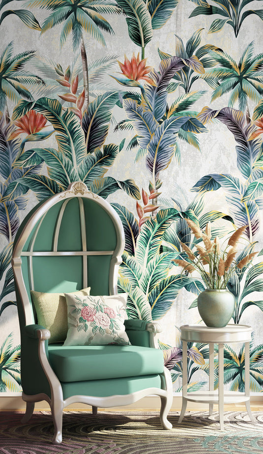 Tropical Green Trees Wallpaper Mural-GraffitiWallArt