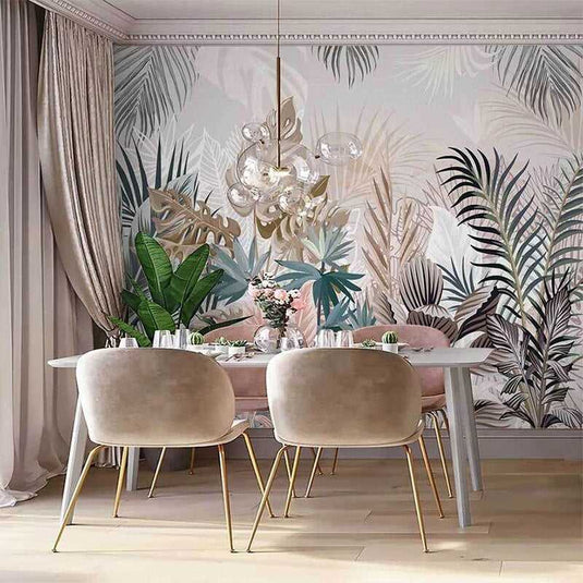 Tropical Plants Rainforest Leaves Wallpaper Mural-GraffitiWallArt